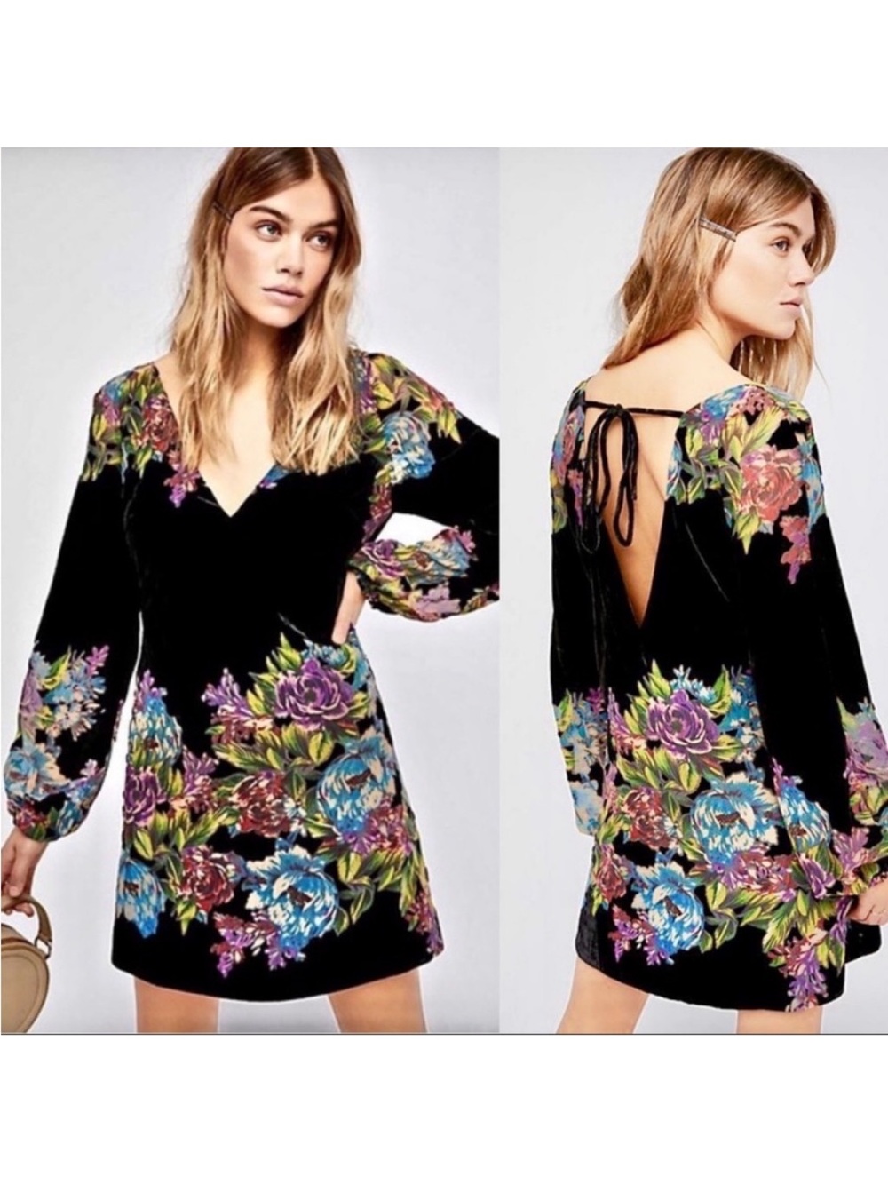 Free People Misha Burnout Velvet Mini Dress Black